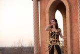 Bee J Stanley LuXee Couture  ~ Bombshell Gold Cage Corset Gown